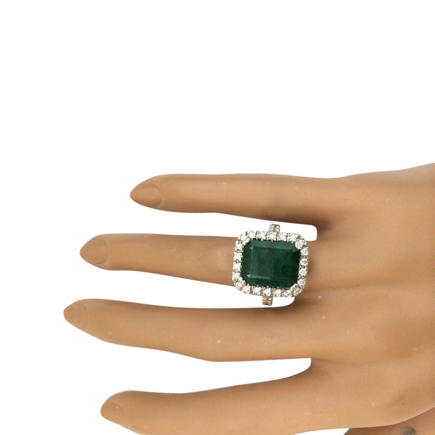 6.65 Carat Natural Emerald 14K Solid White Gold Diamond Ring - Fashion Strada