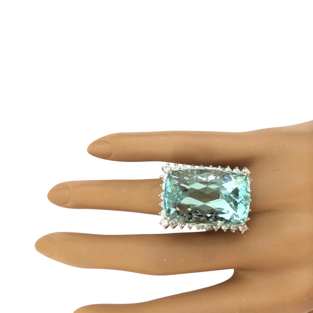 38.57 Carat Natural Aquamarine 14K Solid White Gold Diamond Ring - Fashion Strada