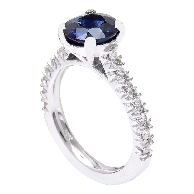 3.15 Carat Natural Sapphire 14K Solid White Gold Diamond Ring - Fashion Strada
