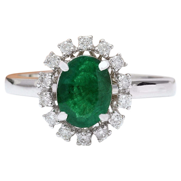 1.51 Carat Natural Emerald 14K Solid White Gold Diamond Ring - Fashion Strada