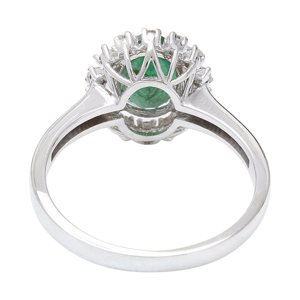 1.51 Carat Natural Emerald 14K Solid White Gold Diamond Ring - Fashion Strada