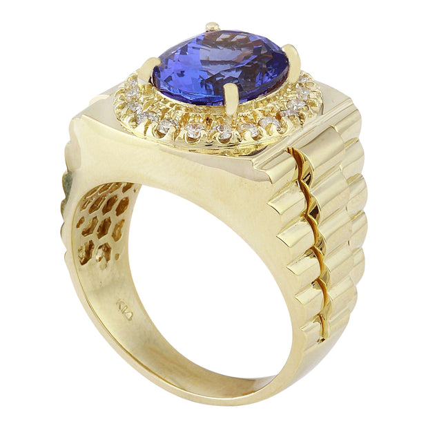 8.06 Carat Natural Tanzanite 14K Solid Yellow Gold Diamond Ring - Fashion Strada