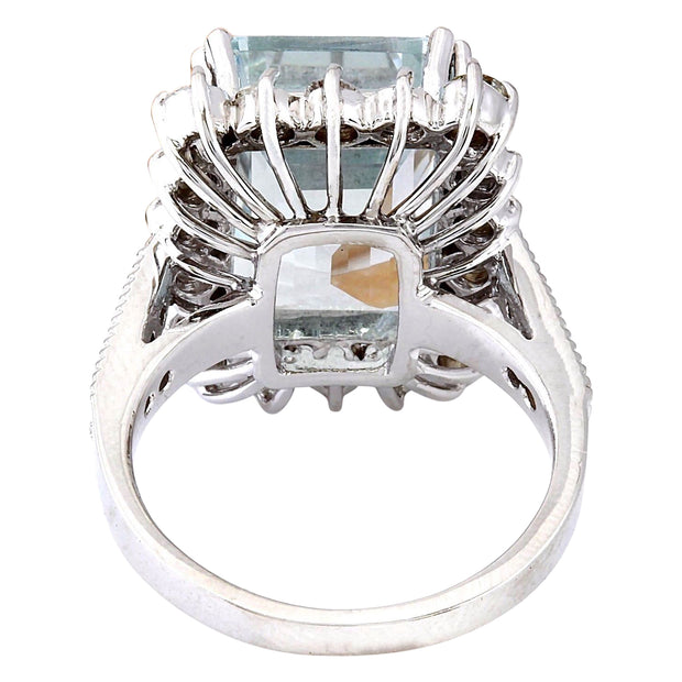 10.73 Carat Natural Aquamarine 14K Solid White Gold Diamond Ring - Fashion Strada