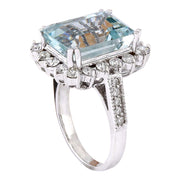 10.73 Carat Natural Aquamarine 14K Solid White Gold Diamond Ring - Fashion Strada