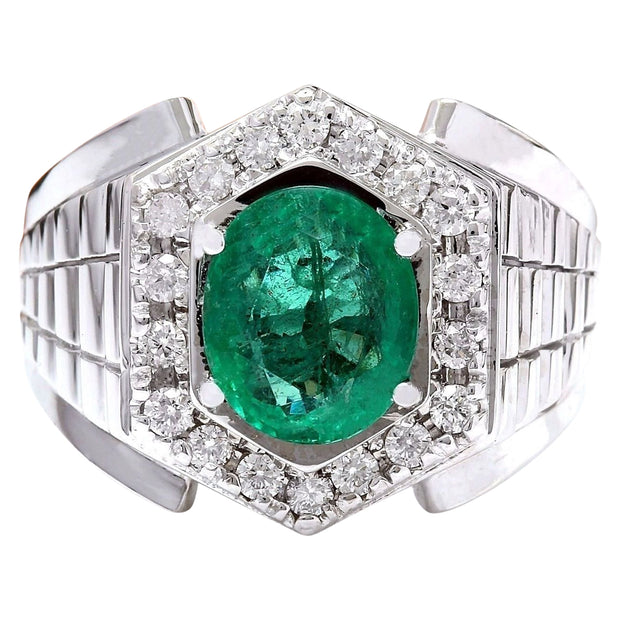 3.30 Carat Natural Emerald 14K Solid White Gold Diamond Ring - Fashion Strada
