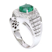 3.30 Carat Natural Emerald 14K Solid White Gold Diamond Ring - Fashion Strada