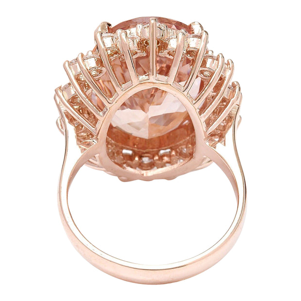13.68 Carat Natural Morganite 14K Solid Rose Gold Diamond Ring - Fashion Strada