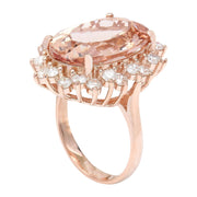 13.68 Carat Natural Morganite 14K Solid Rose Gold Diamond Ring - Fashion Strada