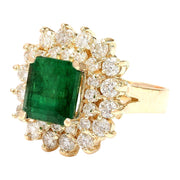 6.58 Carat Natural Emerald 14K Solid Yellow Gold Diamond Ring - Fashion Strada