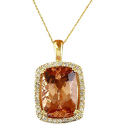 11.88 Carat Natural Morganite 14K Solid Yellow Gold Diamond Pendant Necklace - Fashion Strada