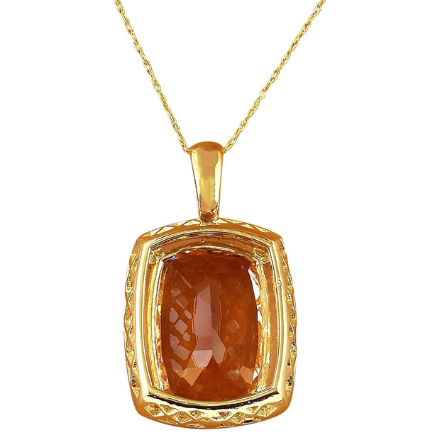 11.88 Carat Natural Morganite 14K Solid Yellow Gold Diamond Pendant Necklace - Fashion Strada
