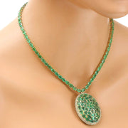 53.00 Carat Natural Emerald 14K Solid Yellow Gold Diamond Pendant Necklace - Fashion Strada