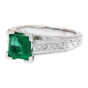 1.96 Carat Natural Emerald 14K Solid White Gold Diamond Ring - Fashion Strada