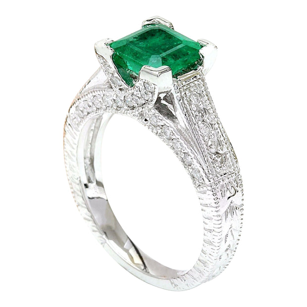 1.96 Carat Natural Emerald 14K Solid White Gold Diamond Ring - Fashion Strada