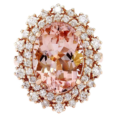 8.15 Carat Natural Morganite 14K Solid Rose Gold Diamond Ring - Fashion Strada