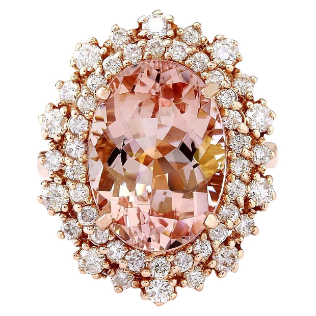 8.15 Carat Natural Morganite 14K Solid Rose Gold Diamond Ring - Fashion Strada
