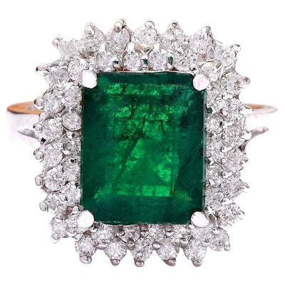 4.20 Carat Natural Emerald 14K Solid White Gold Diamond Ring - Fashion Strada