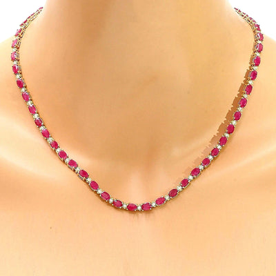 30.75 Carat Natural Ruby 14K Solid Yellow Gold Diamond Necklace - Fashion Strada