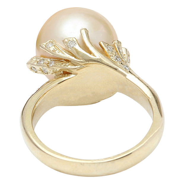 12.45 mm White South Sea Pearl 14K Solid Yellow Gold Diamond Ring - Fashion Strada