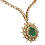 11.33 Carat Natural Emerald 14K Solid Yellow Gold Diamond Necklace - Fashion Strada