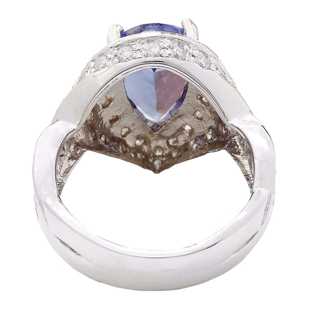 4.75 Carat Natural Tanzanite 14K Solid White Gold Diamond Ring - Fashion Strada