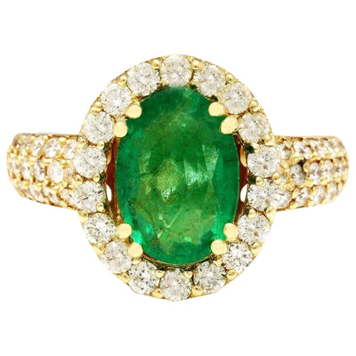 3.78 Carat Natural Emerald 14K Solid Yellow Gold Diamond Ring - Fashion Strada
