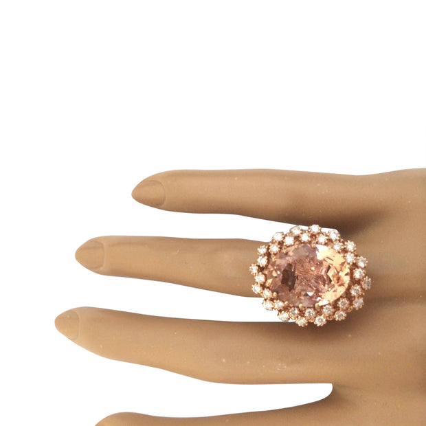 9.80 Carat Natural Morganite 14K Solid Rose Gold Diamond Ring - Fashion Strada