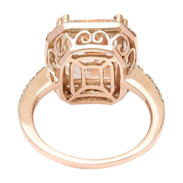 5.52 Carat Natural Morganite 14K Solid Rose Gold Diamond Ring - Fashion Strada