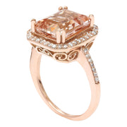 5.52 Carat Natural Morganite 14K Solid Rose Gold Diamond Ring - Fashion Strada