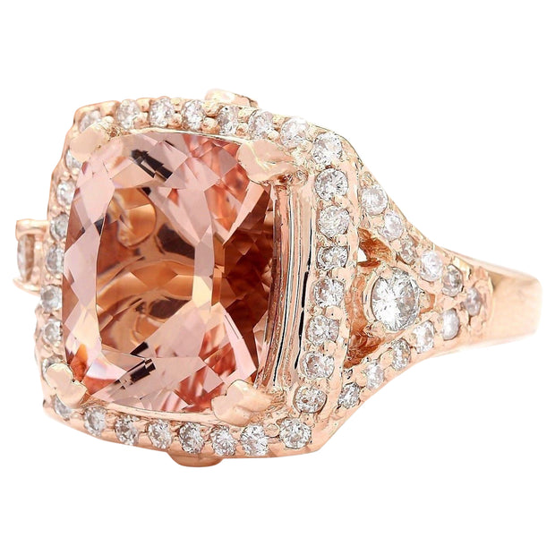 6.34 Carat Natural Morganite 14K Solid Rose Gold Diamond Ring - Fashion Strada