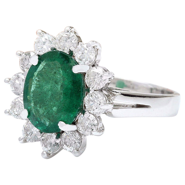 3.55 Carat Natural Emerald 14K Solid White Gold Diamond Ring - Fashion Strada