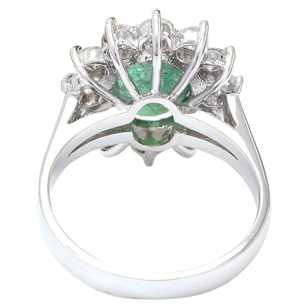 3.55 Carat Natural Emerald 14K Solid White Gold Diamond Ring - Fashion Strada