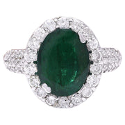 3.80 Carat Natural Emerald 14K Solid White Gold Diamond Ring - Fashion Strada