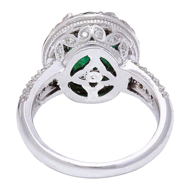 3.80 Carat Natural Emerald 14K Solid White Gold Diamond Ring - Fashion Strada