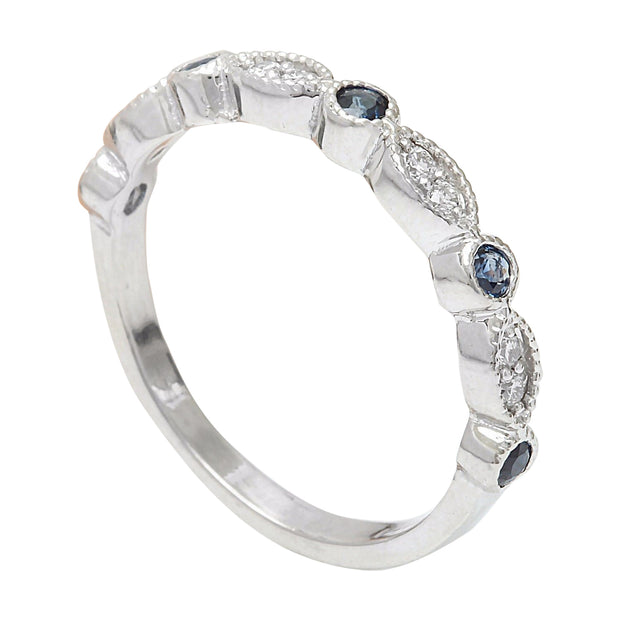 0.20 Carat Natural Sapphire 14K Solid White Gold Diamond Ring - Fashion Strada
