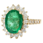 4.23 Carat Natural Emerald 14K Solid Yellow Gold Diamond Ring - Fashion Strada