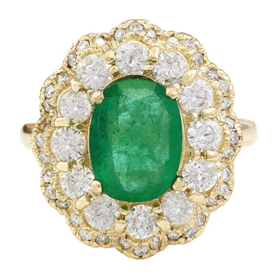 4.48 Carat Natural Emerald 14K Solid Yellow Gold Diamond Ring - Fashion Strada