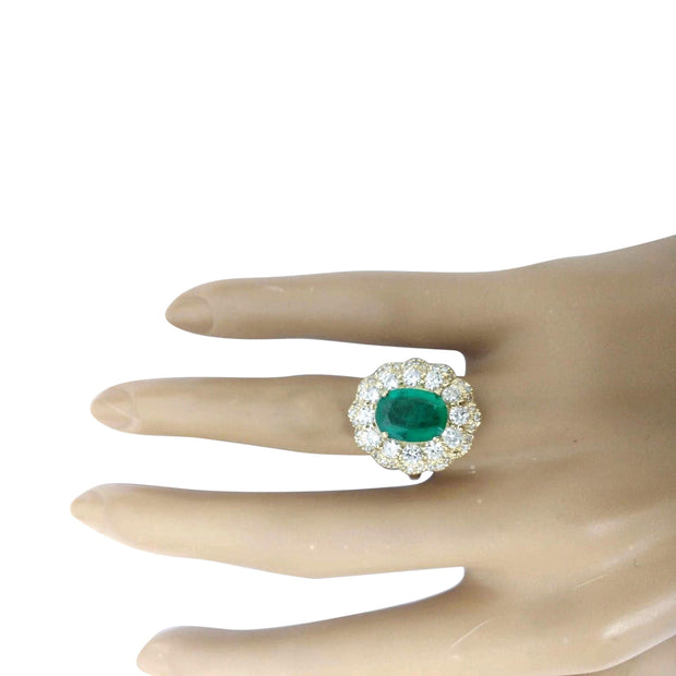 4.48 Carat Natural Emerald 14K Solid Yellow Gold Diamond Ring - Fashion Strada