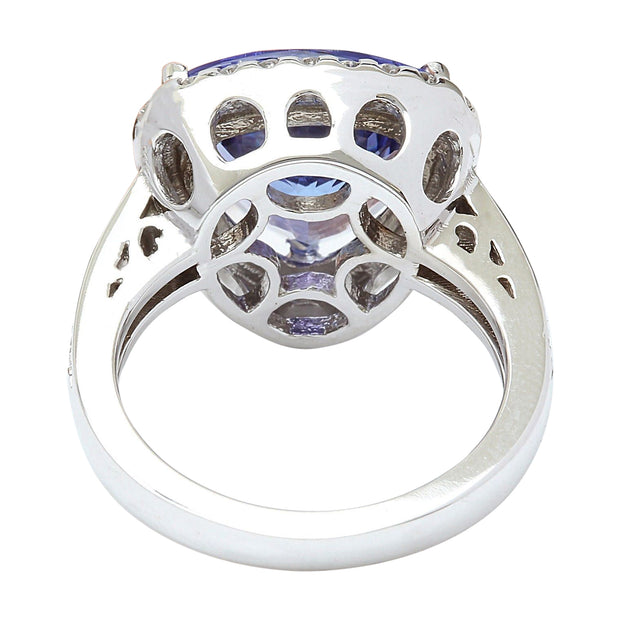 6.90 Carat Natural Tanzanite 14K Solid White Gold Diamond Ring - Fashion Strada