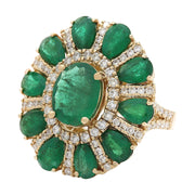 6.39 Carat Natural Emerald 14K Solid Yellow Gold Diamond Ring - Fashion Strada