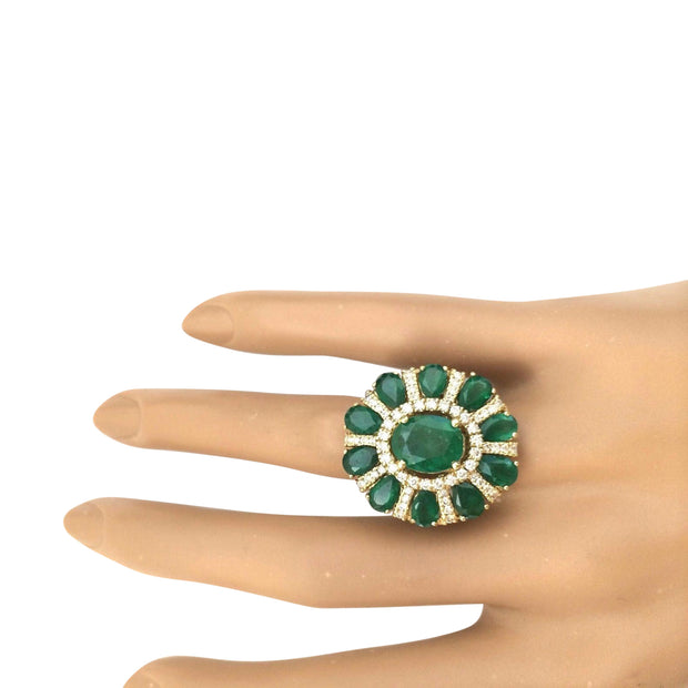 6.39 Carat Natural Emerald 14K Solid Yellow Gold Diamond Ring - Fashion Strada