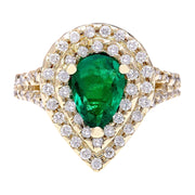 3.00 Carat Natural Emerald 14K Solid Yellow Gold Diamond Ring - Fashion Strada