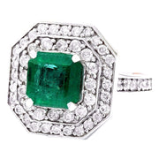4.32 Carat Natural Emerald 14K Solid White Gold Diamond Ring - Fashion Strada