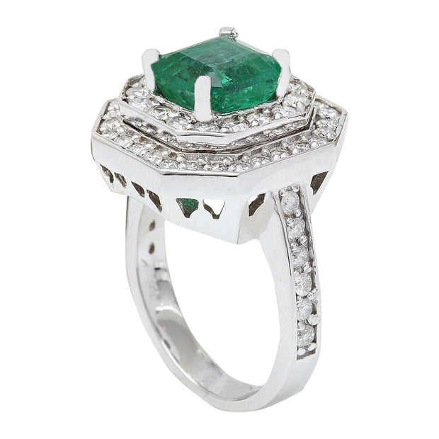 4.32 Carat Natural Emerald 14K Solid White Gold Diamond Ring - Fashion Strada