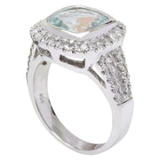5.60 Carat Natural Aquamarine 14K Solid White Gold Diamond Ring - Fashion Strada