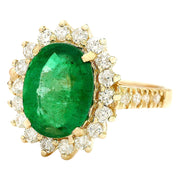 3.98 Carat Natural Emerald 14K Solid Yellow Gold Diamond Ring - Fashion Strada