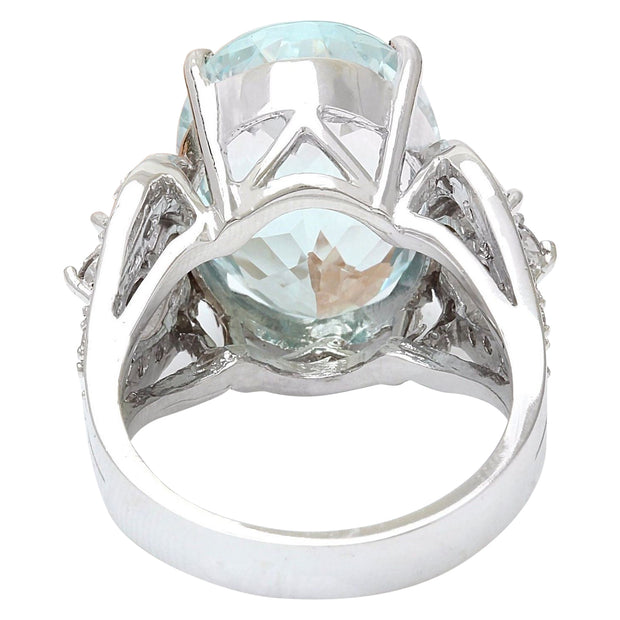 11.18 Carat Natural Aquamarine 14K Solid White Gold Diamond Ring - Fashion Strada