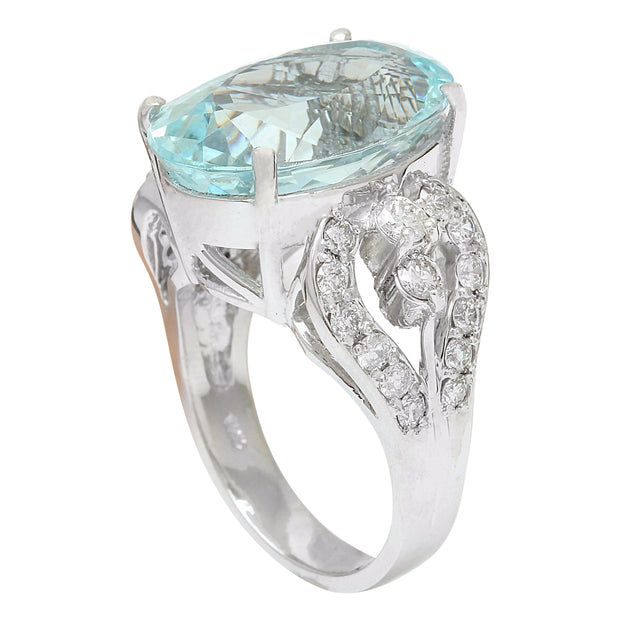 11.18 Carat Natural Aquamarine 14K Solid White Gold Diamond Ring - Fashion Strada