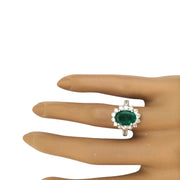 3.70 Carat Natural Emerald 14K Solid White Gold Diamond Ring - Fashion Strada