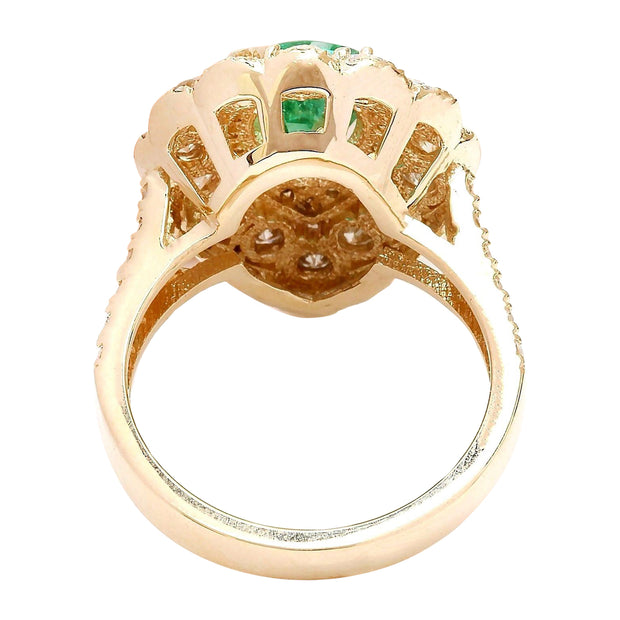 3.90 Carat Natural Emerald 14K Solid Yellow Gold Diamond Ring - Fashion Strada